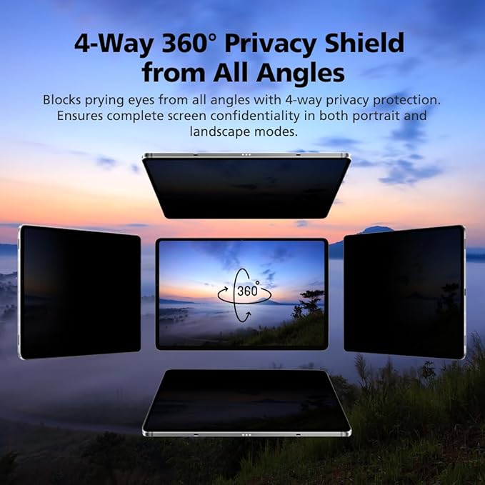 Magnetic and Nano Suction Adsorption 360° 4-Way Privacy Screen Protector for iPad 10th Generation 10.9 inch | Detachable, Anti-Spy, Anti-Fingerprint | Works in Both Landscape & Portrait Modes