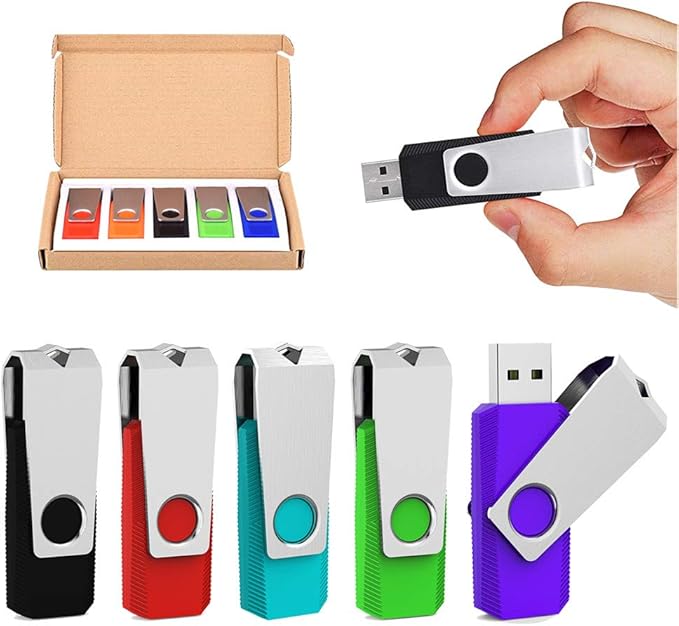 Aiibe 5 Pack 64 GB Flash Drive 64GB USB Flash Drive Thumb Drive 64 GB USB 2.0 Flash Disk Jump Drive Multi Pack USB Stick Zip Drives 64GB with Led Light (64G, 5 Colors: Black Red Cyan Green Purple)