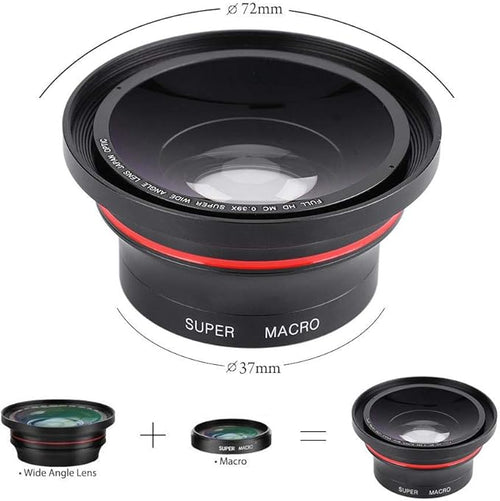 37mm 0.39X Professional HD Wide Angle Lens with Macro Lens and 37mm Phone Clip for Camcorder DSLR Camera