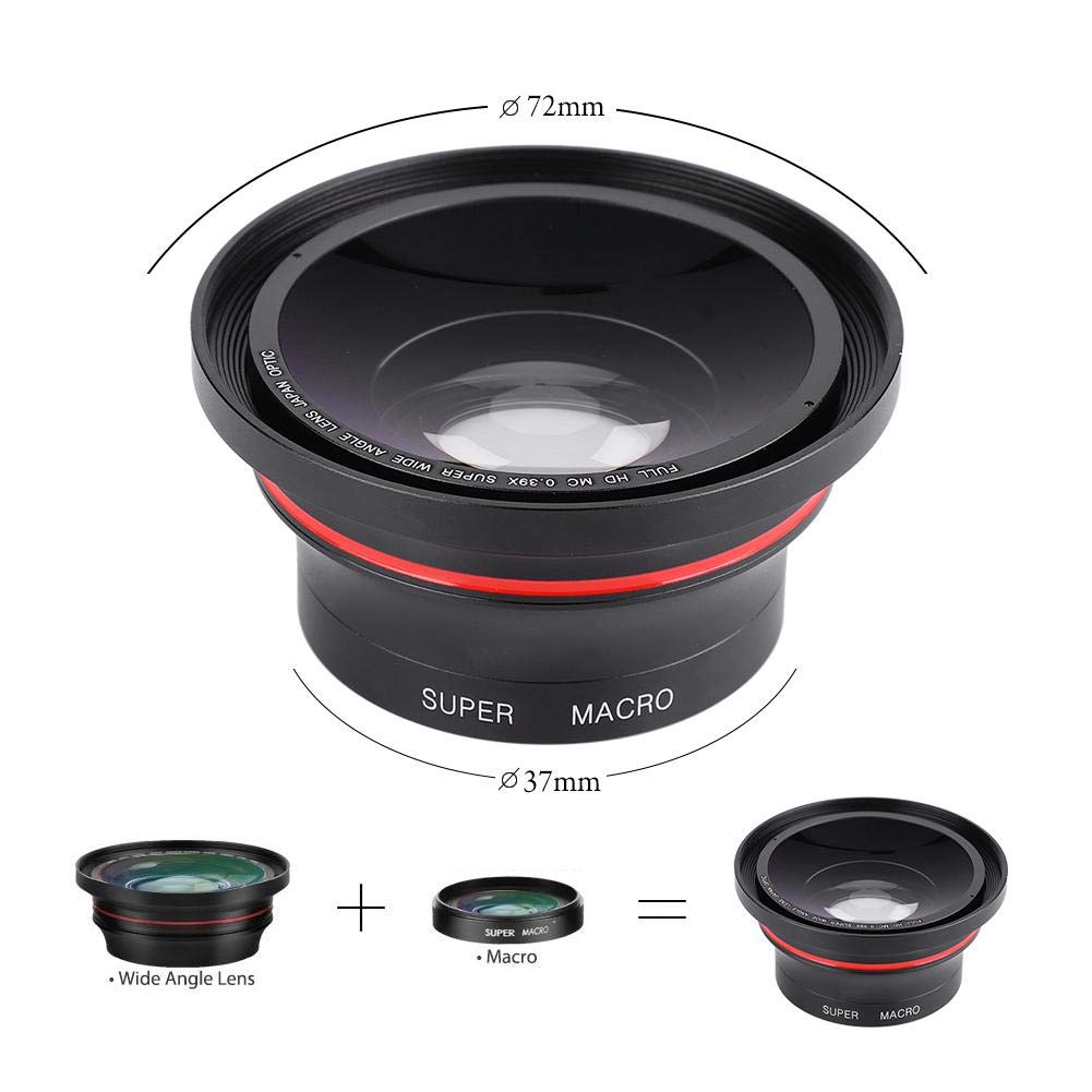 37mm 0.39X Professional HD Wide Angle Lens with Macro Lens and 37mm Phone Clip for Camcorder DSLR Camera