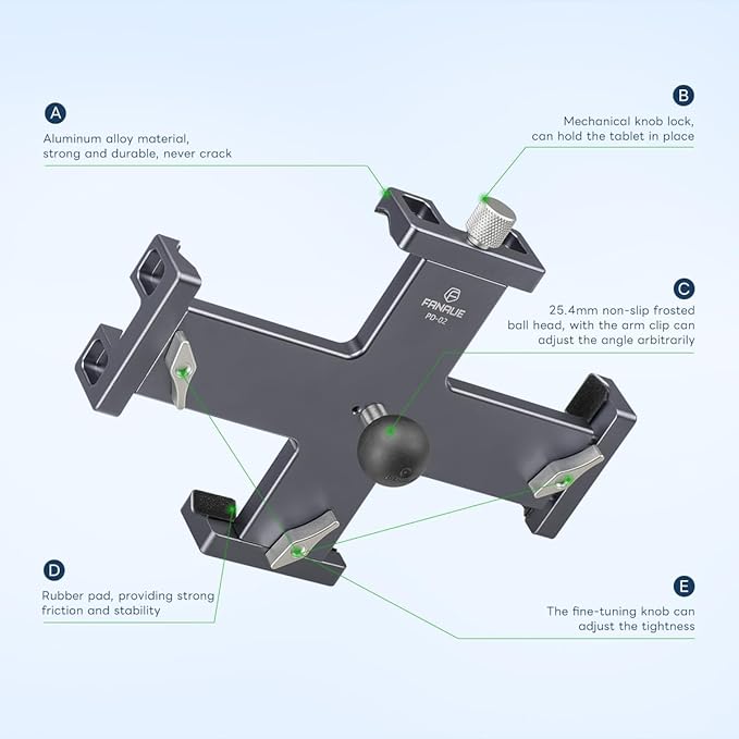 FANAUE Tablet Holder for Car with Ball Head, Lightweight Design, 360 Rotatable Ipad Mount - for Your Windshield, Dashboard, or Desk,Compatible with All 8"-12.9" Tablets (iPad Mini, iPad Pro 12.9)