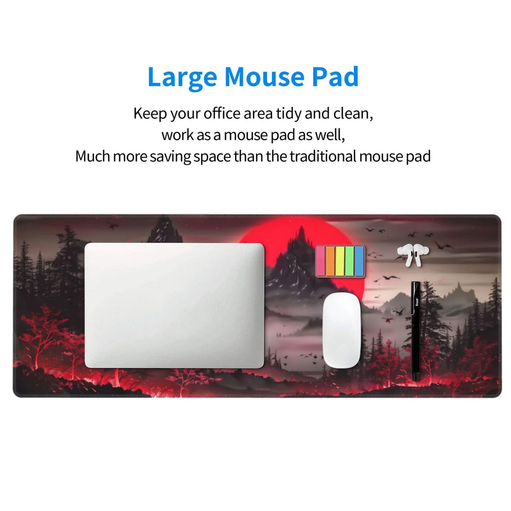 Extended Gaming Mouse Pad, Large Desk Mat XL Anime Mouse Pad Waterproof with Stitched Edges, Non-Slip Desktop Pad for Home and Office, Level Up Your 31.5x11.8 Inch (Darkness Red Moon2)