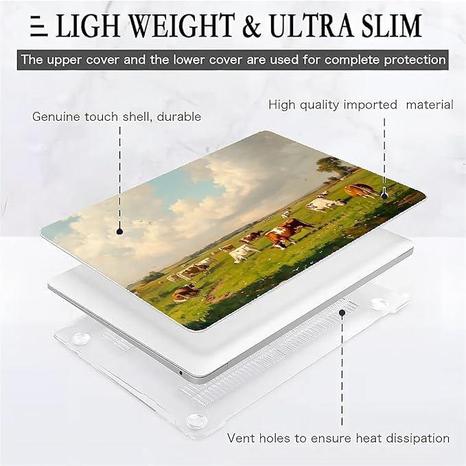 Compatible with MacBook Air 13.3 13.6 Inch Case 2022 2021 2020 2019 Plastic Hard Shell Case Cover,13.3 Pro(A1706/A1708/A1989/A2159/A2289/A2338), Cows and Sheep