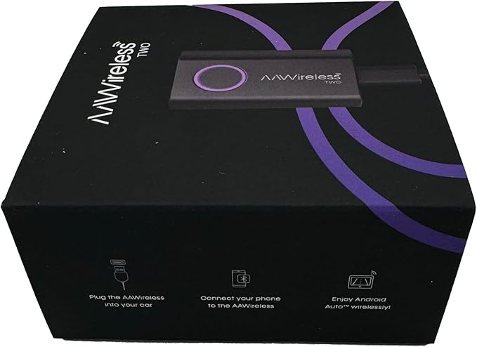 AAWireless Two - Android Auto Wireless Adapter - Convert Factory Wired Android Auto to Wireless - Multifunctional Button - Easy Plug and Play Setup - Seamlessly Connect Via Bluetooth - Made in Europe