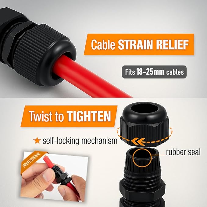 MGI SpeedWare 1" NPT Strain Relief Nylon Cord Grip Cable Glands, Black Plastic Grommet 2-Pack