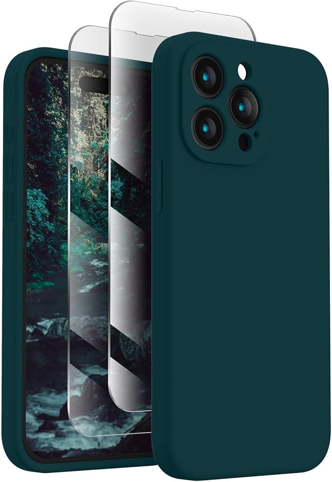 FireNova Designed for iPhone 15 Pro Case, Silicone Upgraded [Camera Protection] Phone Case with [2 Screen Protectors], Soft Anti-Scratch Microfiber Lining Inside, 6.1 inch, Teal