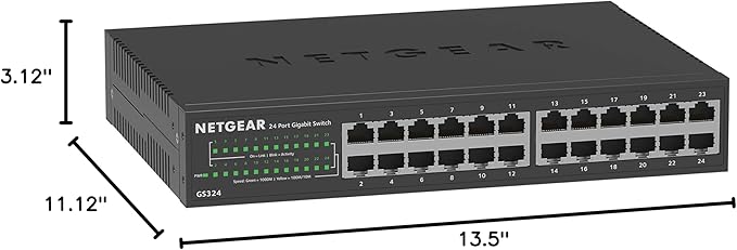 NETGEAR 24-Port Gigabit Ethernet Unmanaged Essentials Switch (GS324) - Desktop, Wall, or Rackmount, Silent Operation
