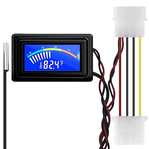 KETOTEK Digital Thermometer Temperature Meter Gauge Waterproof Sensor Probe Aquarium Car PC case Incubator Temp Meter 4 Pin Power Supply Celsius/Fahrenheit LCD Display