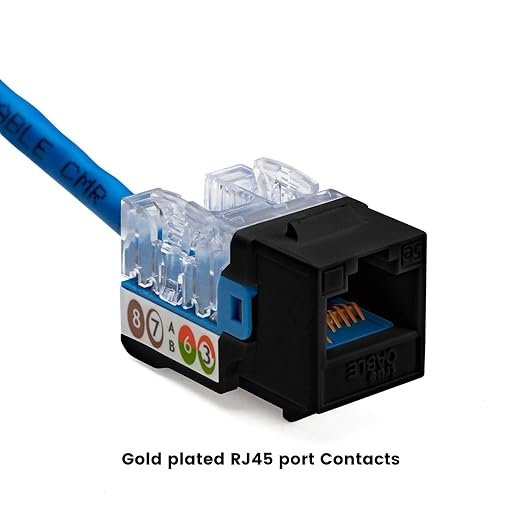 trueCABLE Cat5e Keystone Jack, Unshielded (UTP), 90 Degree Punch-Down, PoE++ (4PPoE) 100W, UL Listed, ETL Verified, ANSI/TIA Certified, Modular RJ45 Female, Black, 48 Pack