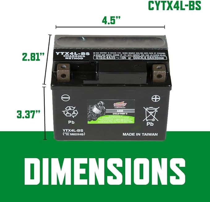 Interstate Batteries YTX4L-BS 12V 3Ah Powersports Battery 50CCA AGM Rechargeable Replacement for BRP, Honda, KTM Motorcycles, Scooters, ATVs (CYTX4L-BS/CITX4L-BS)