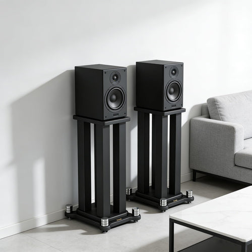 A Pair of Speaker Stands, Bookshelf Speaker Stand Steel Frame Support for Speakers up to 40 kg, Vibration-Absorbing MDF Design, Studio Monitor Stands Improves Sound Quality (70cm/27.5in)