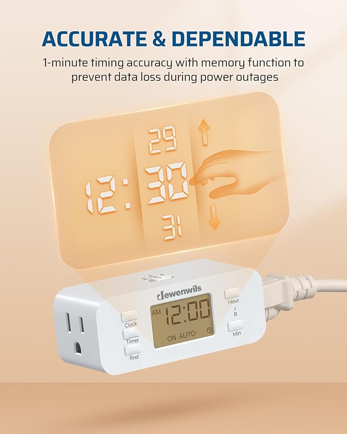 DEWENWILS 24 Hour Programmable Digital Timer Outlet, 2 Pack Timers for Electrical Outlets, Indoor Light Timers for Lamp Fan Aquarium, 2 Grounded Outlet, 125V/15A Resistive/1000W Tungsten, 3 Prong