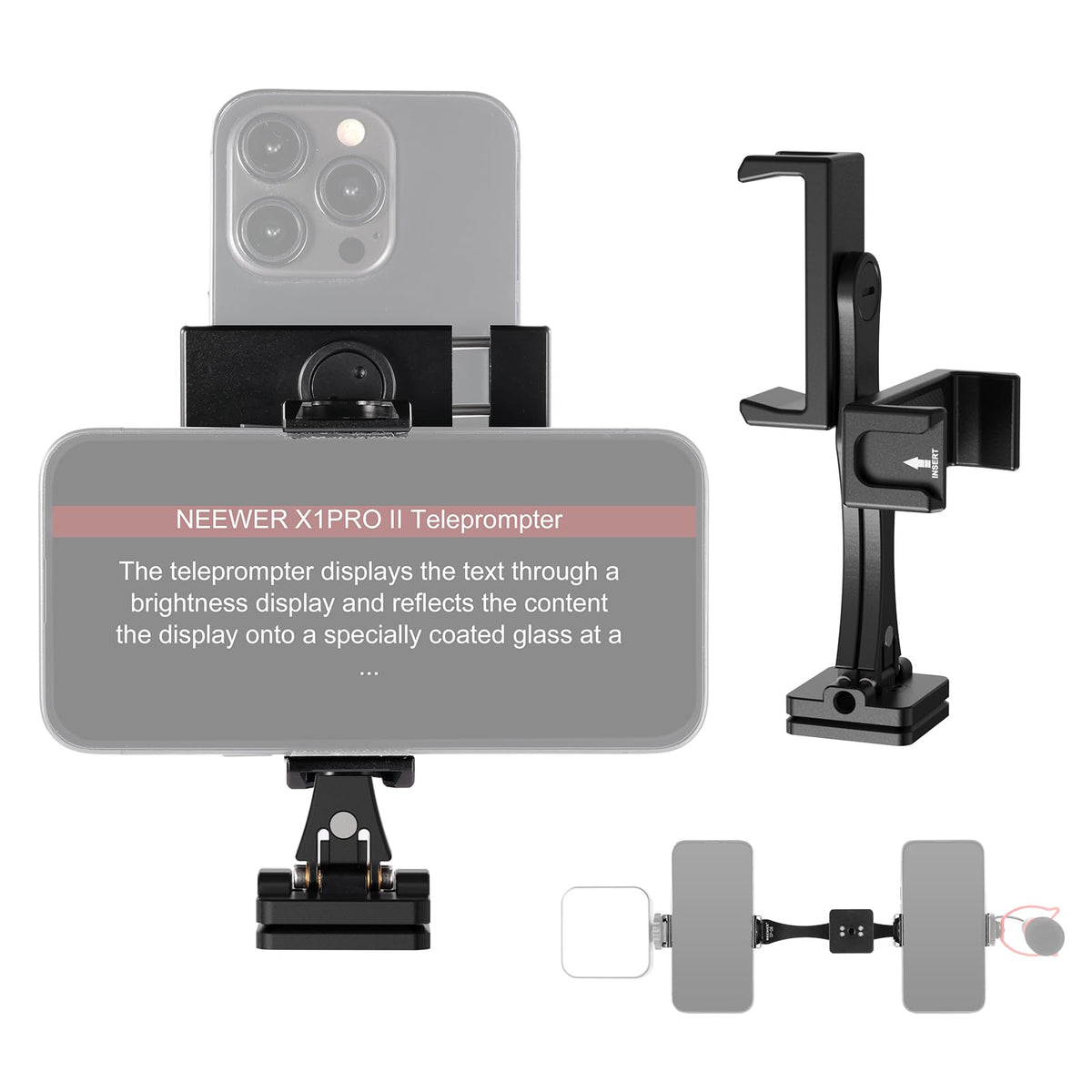 NEEWER Metal Phone Tripod Mount Adapter with Arca QR Base, Cold Shoe, 360° Swivel 180° Tilt, Phone Holder Compatible with iPhone 17 Pro Max 16 15 Samsung Galaxy S25 Ultra S24