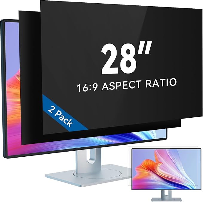 IPROKKO [2-Pack] 28 Inch Computer Privacy Screen Filter for 16:9 Widescreen Monitor, Removable 28in Anti Blue Light Glare Privacy Shield, Anti Spy Security Protector for Hp Dell Asus Acer Samsung