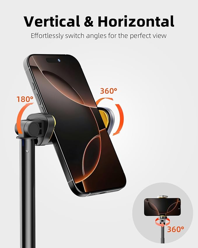 TODI Selfie Stick Tripod for iPhone, 60" Lightweight Phone Tripod Stand with Wireless Remote, Extendable Selfie Stick for iPhone, All-in-1, Compatible with iPhone/Android