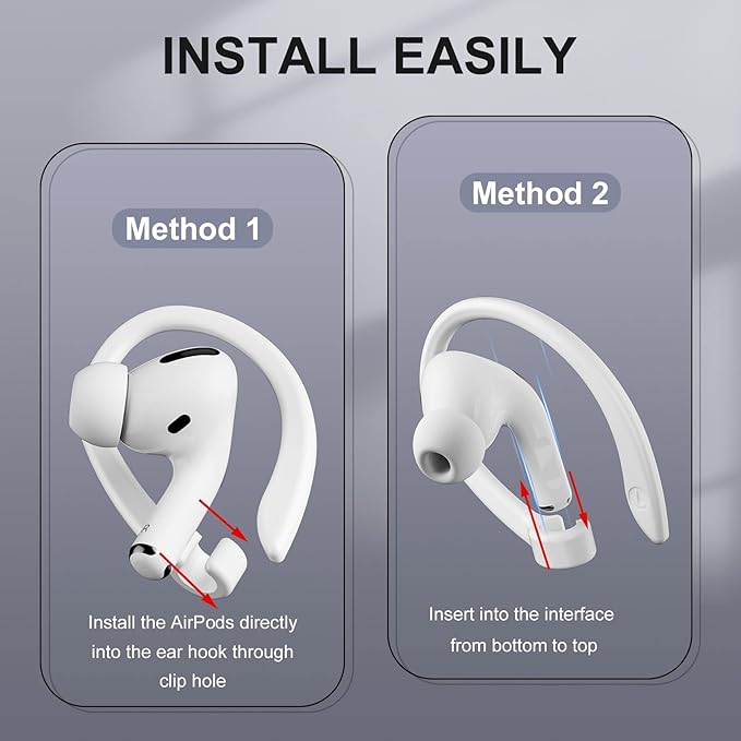 2 Pairs AirPods Ear Hooks for AirPods Pro 2, AirPods Pro, AirPods 4, 3, 2 & 1, Upgraded Anti Slip Sports Clip Hooks for AirPods 1, 2, 3, 4,Pro, Pro 2 – White