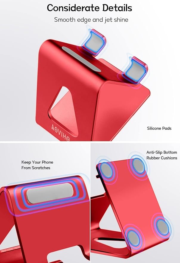 Desk Cell Phone Stand, Phone Holder, Aluminum Mobile Phone Cradle Dock for iPhone 14 13 12 pro 11 X Xs max 8 7 6 6s Plus SE 5 5s SE Samsung, All Smart Phones, Red
