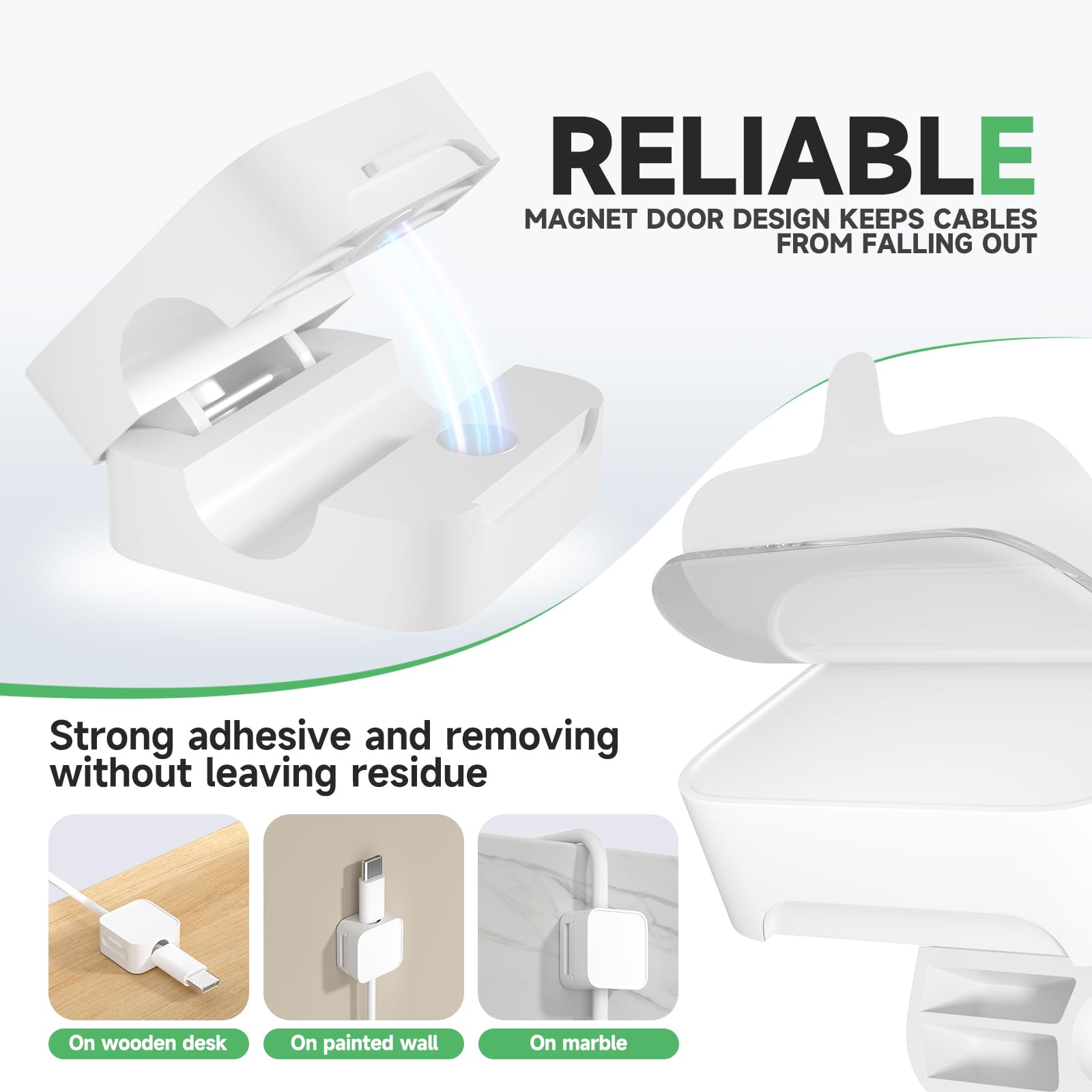 9 White Magnetic Cable Clips,Under Desk Cable Management,Cord Holder for Nightstand Home Office Car Phone Wall,2025 Adhesive Cord Organizer[0.45" in Ht Save Space/Versatile for Wire Up to 0.27" OD]