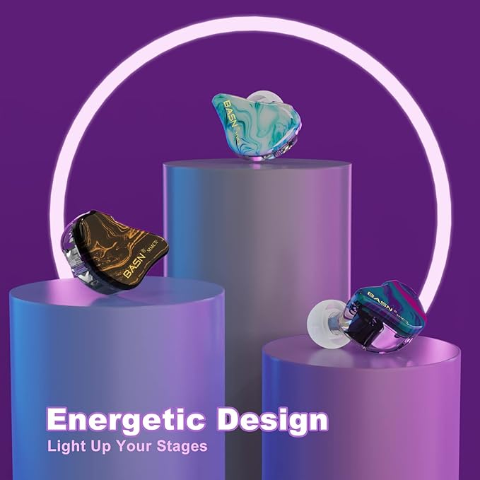 BASN MMCX in Ear Monitor Headphones,Triple Driver IEM in-Ear Earphone for Musician Drummer, Noise-Isolation HiFi Stereo Earbuds with Two Detachable Cables(Bluish White)