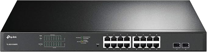 TP-Link TL-SG1218MPE 16 Port Gigabit Switch Easy Smart Managed 16 PoE+ @250W, 2 non-PoE ports, 2 combo SFP slots 3 Year Manufacturer Warranty QoS, Vlan, IGMP & LAG, Free Expert Help