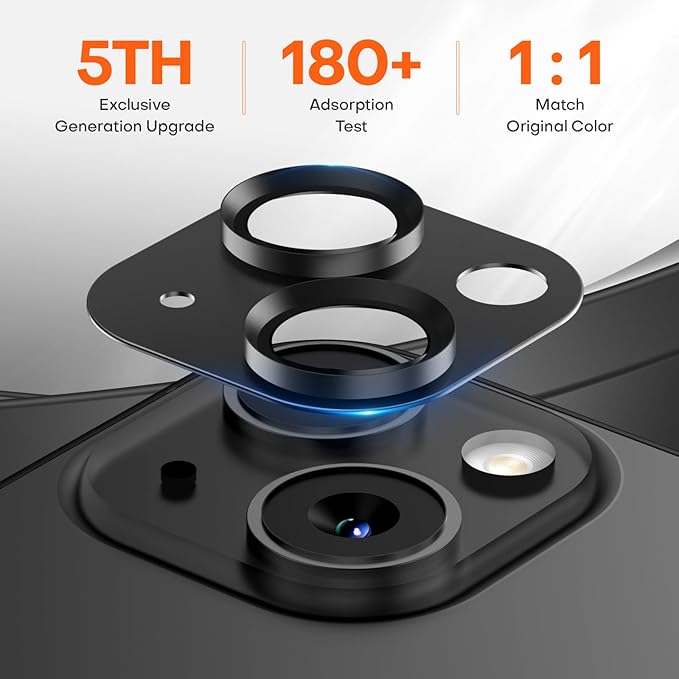 Camera Lens Protector for iPhone 15/iPhone 15 Plus/iPhone 14/iPhone 14 Plus, Aluminum Alloy Tempered Glass Camera Cover Screen, Anti-drop, Case Friendly- Black Titanium