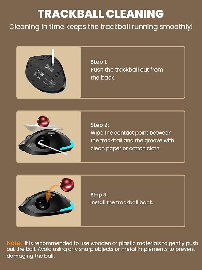 Wireless Trackball Mouse, Ergonomic Bluetooth Rechargeable Computer Mouse, Backlit Rollerball Thumb Laptop mice with 5 Level DPI, Adjustable Angle, 3 Devices Connection for PC, Windows - Red Ball