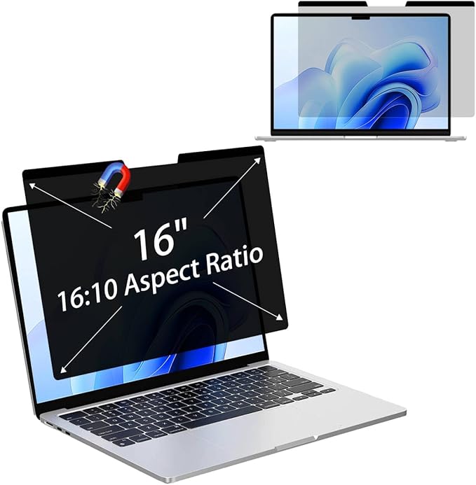 MUBUY-GOL Magnetic Privacy Screen Protector for 16 Inch 16:10 Aspect Ratio Screen 360° Anti-Spy, Anti-Glare, Anti-Blue Light Protection, Enhanced Screen Clarity & Scratch Guard