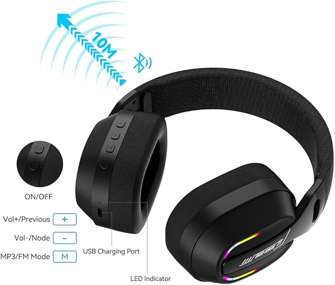 MZYMI 2.4GHz Wireless Gaming Headset for PC, PS5, PS4, Switch - Bluetooth 5.4, 20H Battery, with ENC Noise Canceling Microphone, Cool Lighting, 40mm Drivers,for Wired Mode Xbox Series -Black