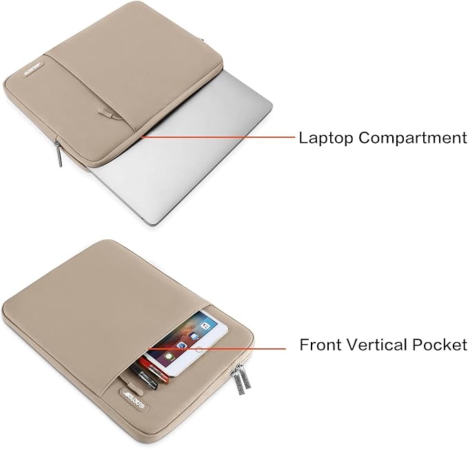 MOSISO Laptop Case 13.3 inch, 13-13.3 inch Laptop Sleeve Compatible with MacBook Air/Pro 13 / Pro 14, HP Dell ASUS Lenovo Notebook, Polyester Vertical Computer Sleeve Bag with Pocket, Taupe Brown