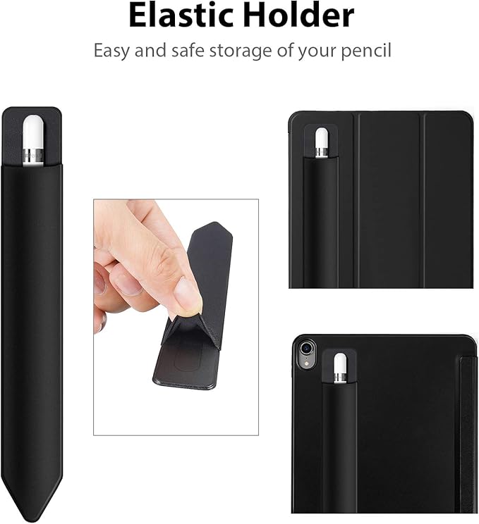 Doormoon Pencil Holder for iPad 2018 (6th Gen)/ iPad Air 9.7 / Pro 10.5" 12.9", Detachable Elastic Apple Pencil 2nd Gen Leather Sleeve Pocket Pouch (Black x 2)