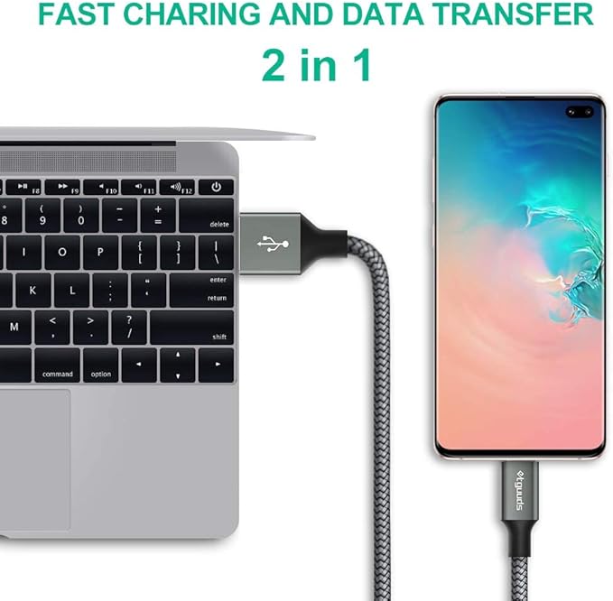 etguuds 4ft USB A to USB C Cable 3A Fast Charging, 2-Pack USB A to USB Type C Charger Cord for iPhone 16 15 Pro/Pro Max/Plus, for Samsung Galaxy S24 S23 S22 S21 S20 S10 A55 A54 Flip Note, Moto, Gray
