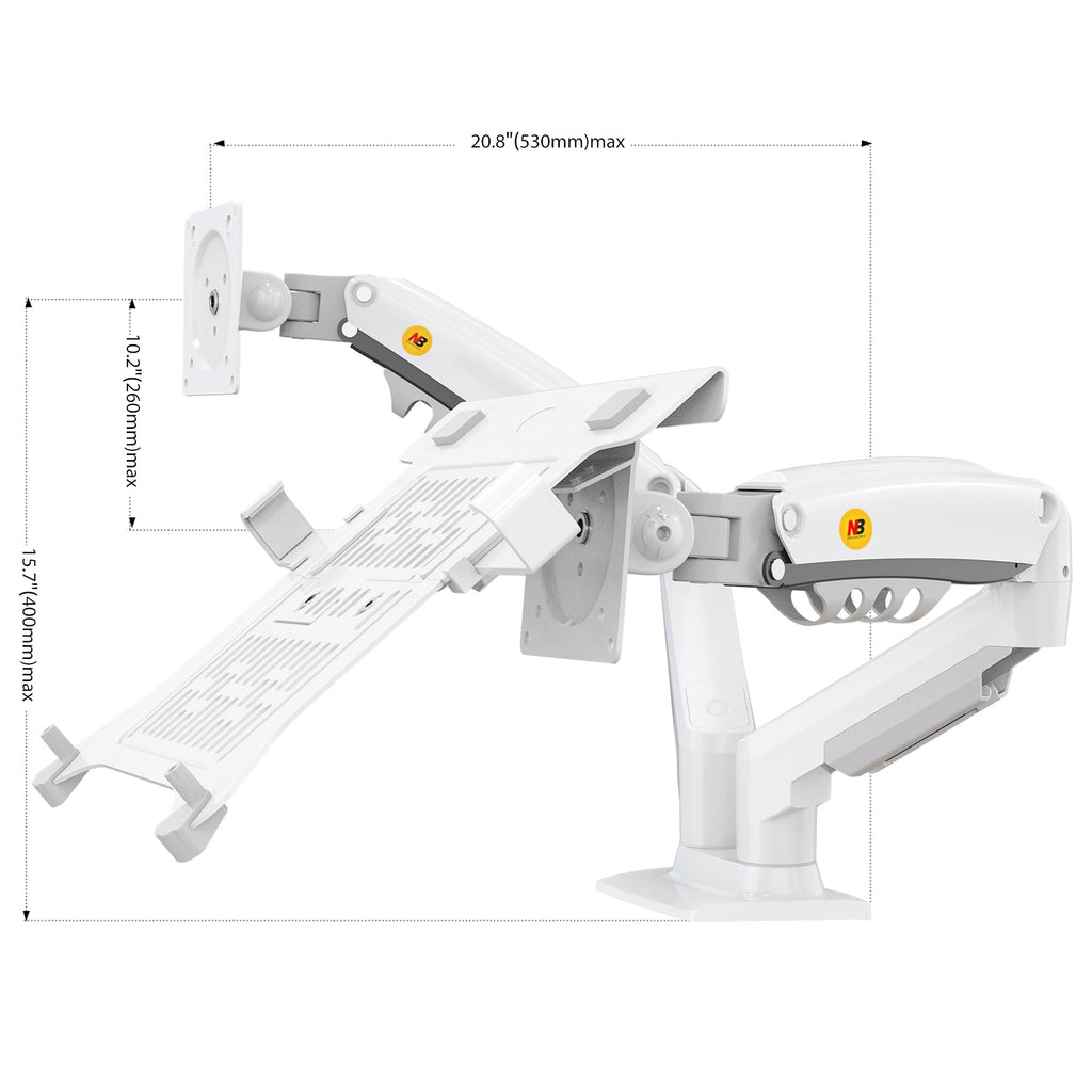 NB North Bayou Laptop Mount with Adjustable Tray for 10-17”Notebook, Full Motion Arm with VESA Plate for 17-30”Monitor,Clamp-on Grommet Mounting F160-FP (White)