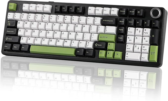 EPOMAKER X Aula F99 PRO Wireless Gaming Keyboard with 8000mAh Battery, Hot Swappable Creamy Keyboard, 2.4GHz/Type-C/BT5.0, NKRO, RGB Backlit for Win/Mac/Gaming (Black&White&Green)