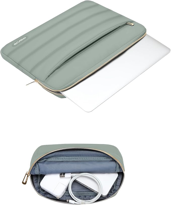 MOSISO 15-15.6 inch Laptop Case, 16 inch Puffy Laptop Sleeve Compatible with MacBook Pro 16, HP Dell ASUS Acer Toshiba Lenovo Notebook Computer, Polyester Horizontal Bag with Small Case, Antique Green