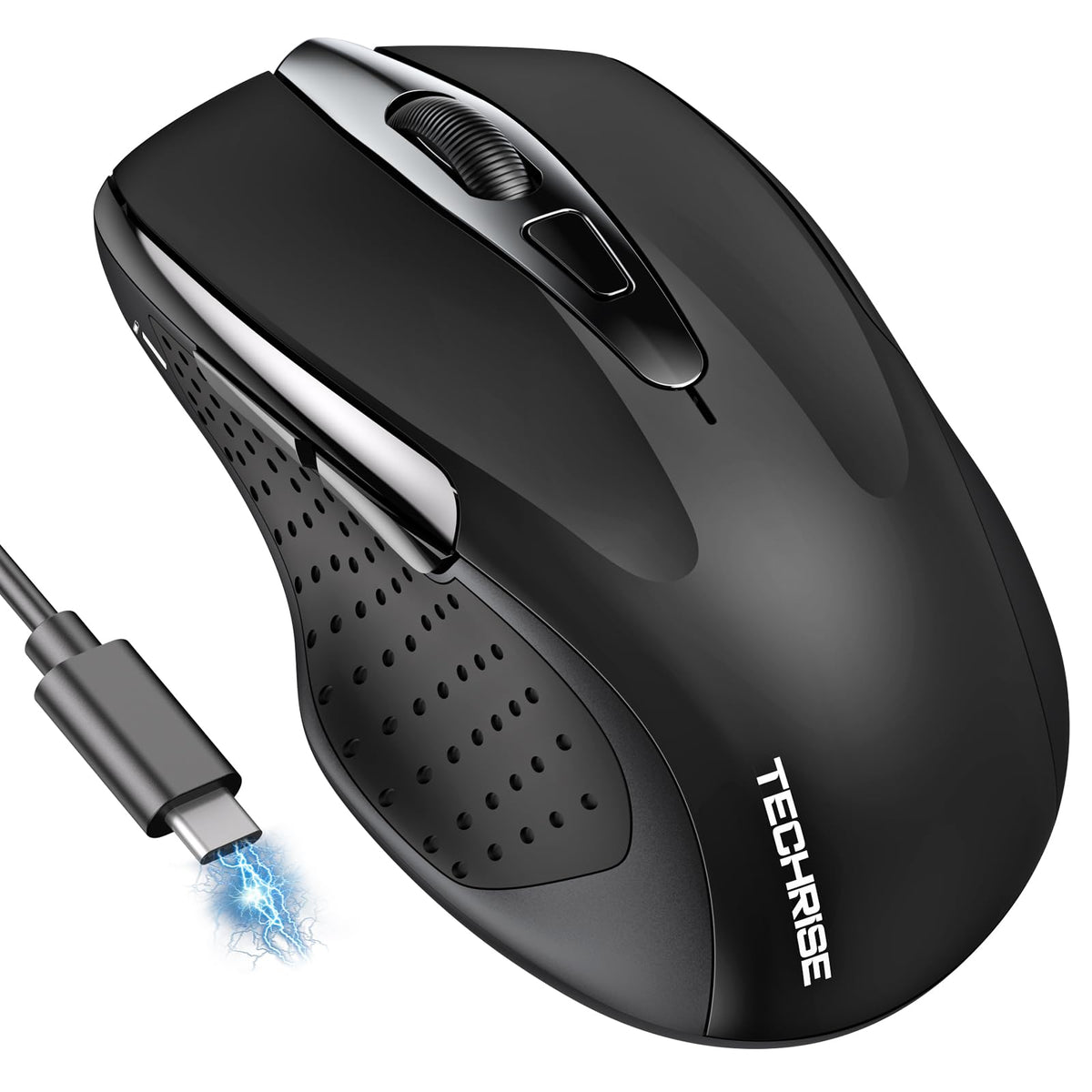 TechRise Bluetooth Mouse (BT5.0/3.0 & 2.4G) Rechargeable Wireless Mouse 2.4GHz with USB A Receiver, 4800 DPI Optical Tracking, 6 Adjustable DPI, Quiet Clicks, 6 Buttons, Wide Compatibility - White