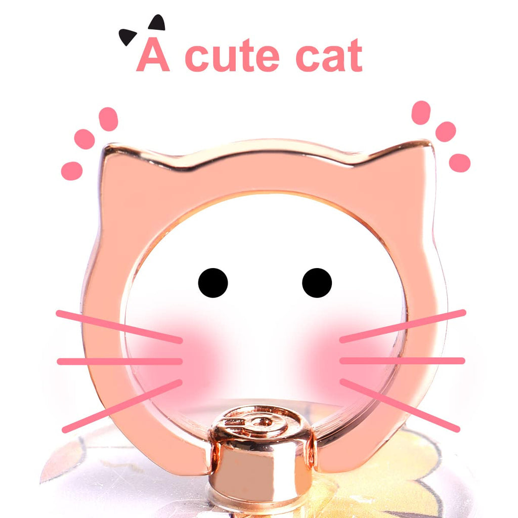 Cat Phone Ring Holder - EI Sonador Clear Cell Phone Ring Holder Transparent Stand Finger Grip (1 Silver + 1 Rose Gold Cat)