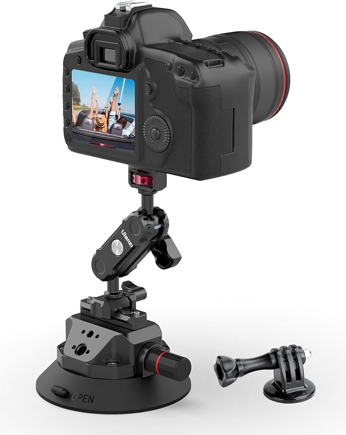 Camera Suction Cup Mount for Action Cameras - ULANZI SC-02 4.5in Pump-actived Vacuum Suction Mount w Quick Release NATO Magic Arm Car Boat Windshield Window Mount Compatible with Action Cameras
