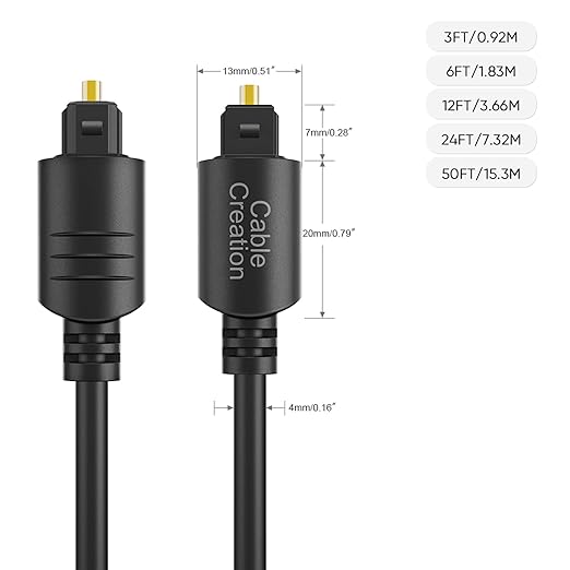CableCreation 12FT Digital Optical Audio Cable, Toslink Cable Male to Male Digital Optical Cable with Gold-Plated Connector for Home Theater, Sound Bar, VD/CD Player,Blu-ray Players &More