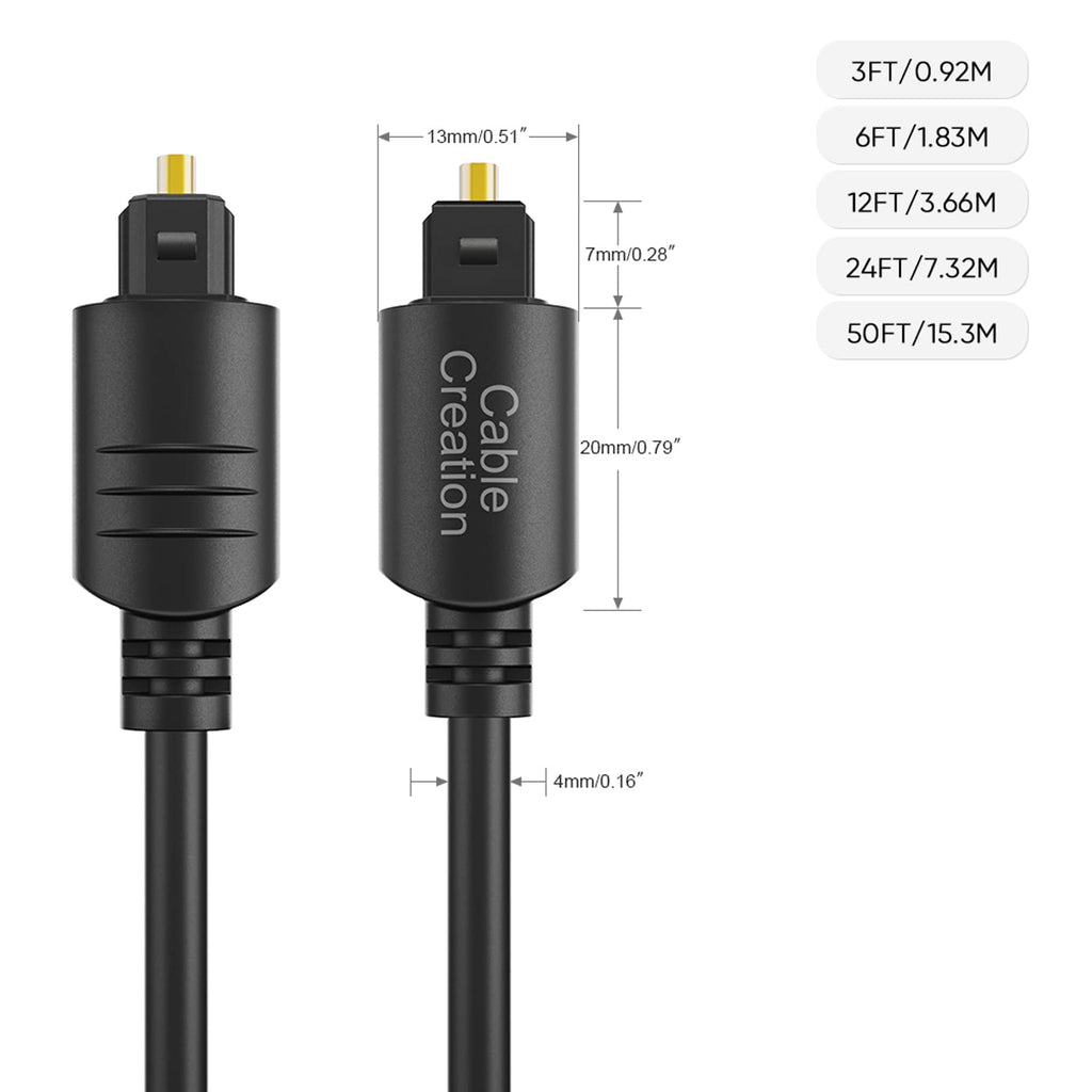 CableCreation Toslink Digital Optical Audio Fiber Optic Cable, 3FT, Black