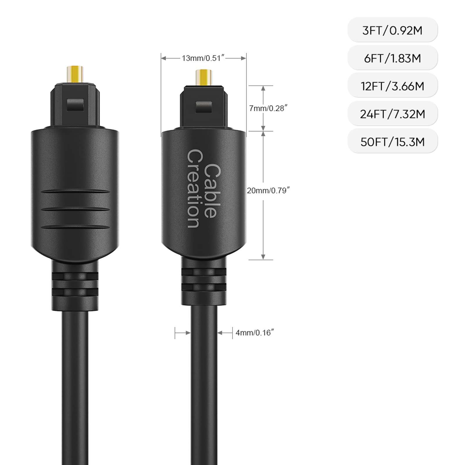 CableCreation Toslink Digital Optical Audio Fiber Optic Cable, 3FT, Black