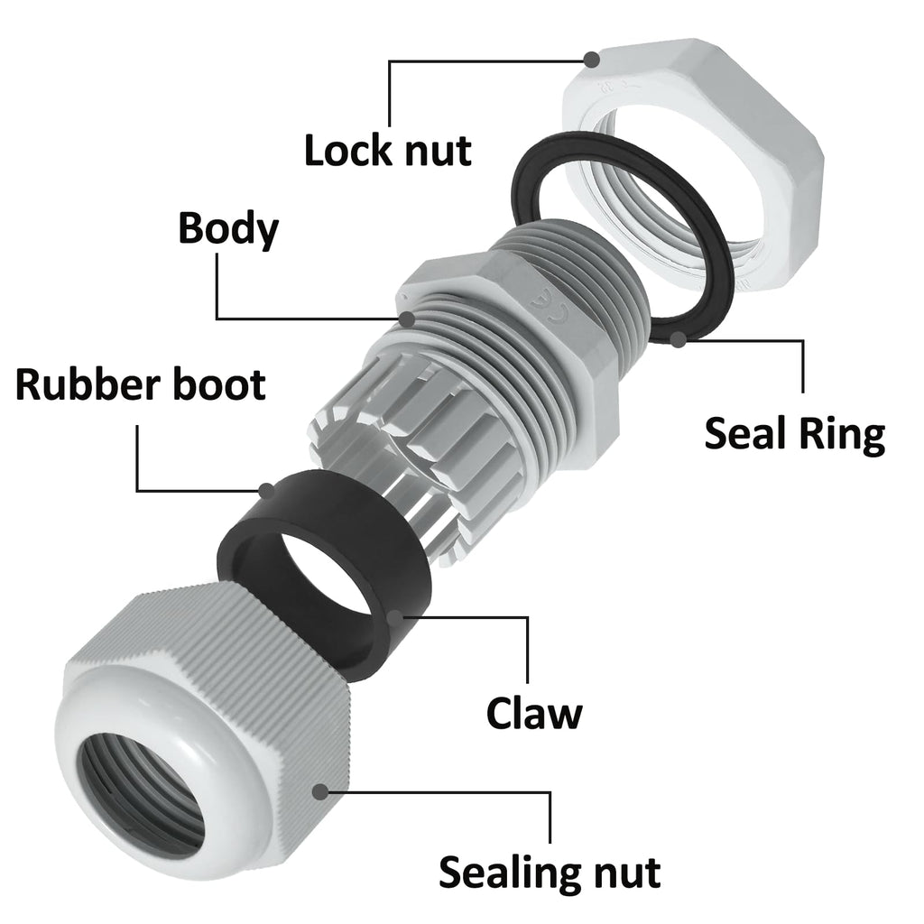 Bonsicoky 1/2" NPT Nylon Cable Glands, Grey, 10 Pcs