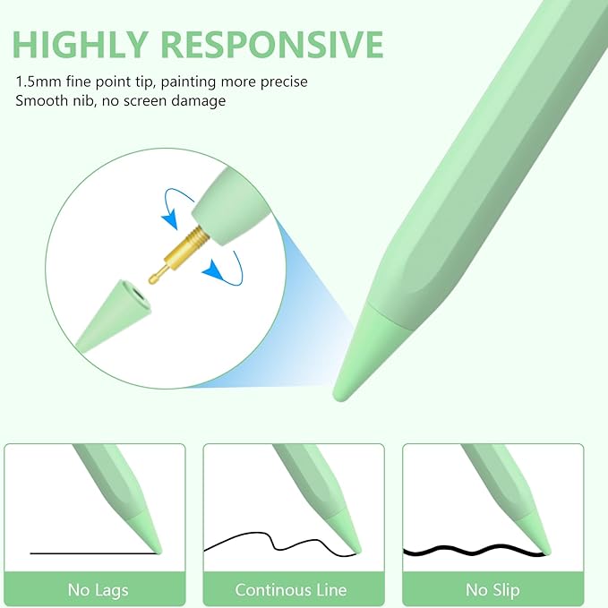 Stylus Pen for iPad 2018-2023 with Palm Rejection, Active Pencil for iPad 10th/9th/8th/7th/6th Generation, for iPad Pro 11/12.9 inch, for iPad Air 5th/4th/3th Gen, for iPad Mini 6th/5th Gen (Green)