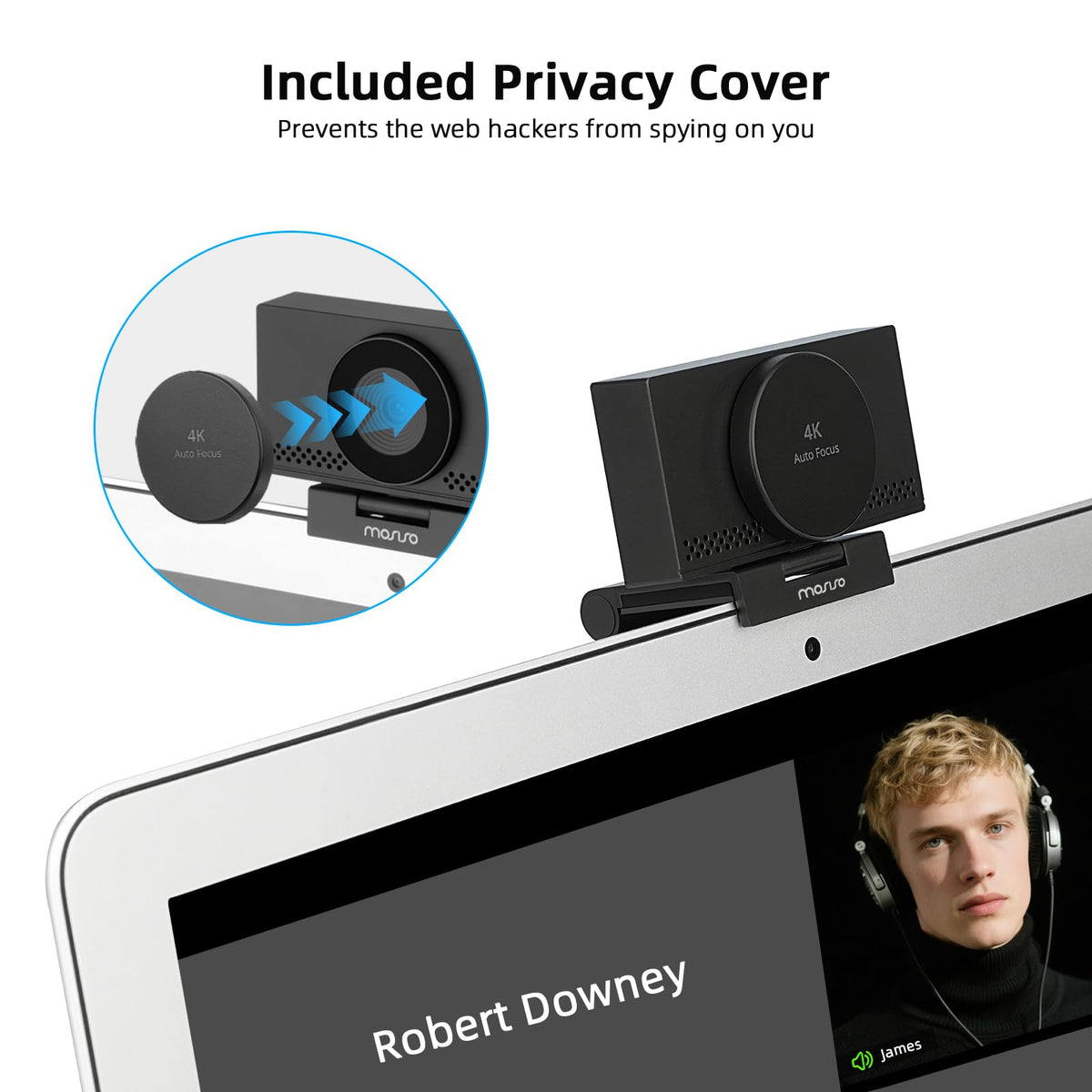 MOSISO 4K Webcam for PC & Laptop with Microphone and Webcam Cover