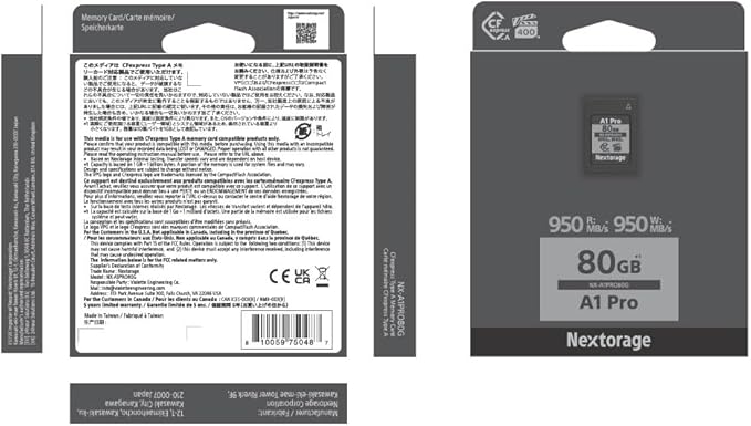 Nextorage Japan CFexpress Type A Card NX-A1PRO 80GB VPG 400 Urtla Fast Read 950MB/s Write 950MB/s