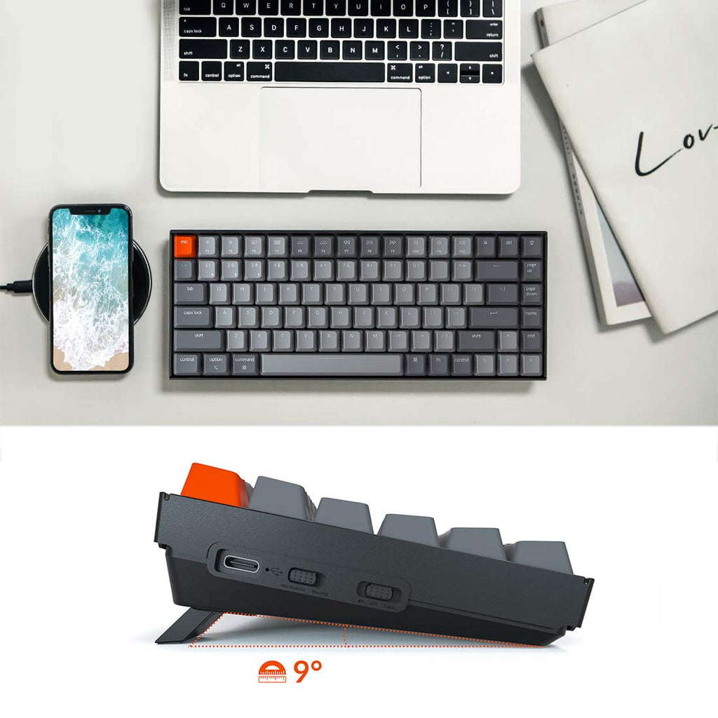 Keychron K2 75% Layout Bluetooth Wireless Mechanical Keyboard Super Switch/White LED Backlit/USB C/Anti Ghosting/N-Key Rollover, 84 Keys Gaming Keyboard for Mac Windows-Version 2
