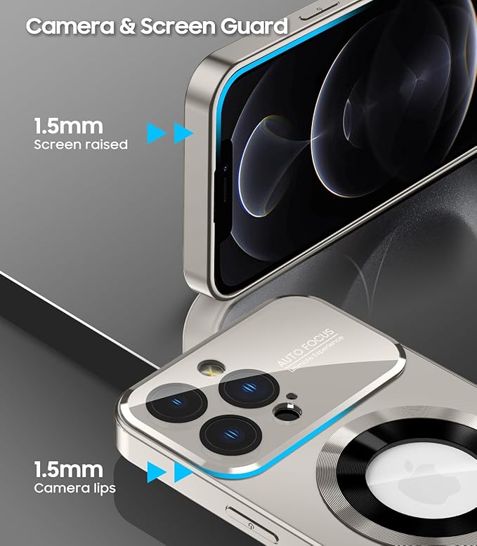 Magnetic for iPhone 12 Pro Max Case, Compatible with MagSafe, Built-in Camera Lens Protector, Logo View, Military Grade Drop Proof Phone Case Cover, Titanium Gray