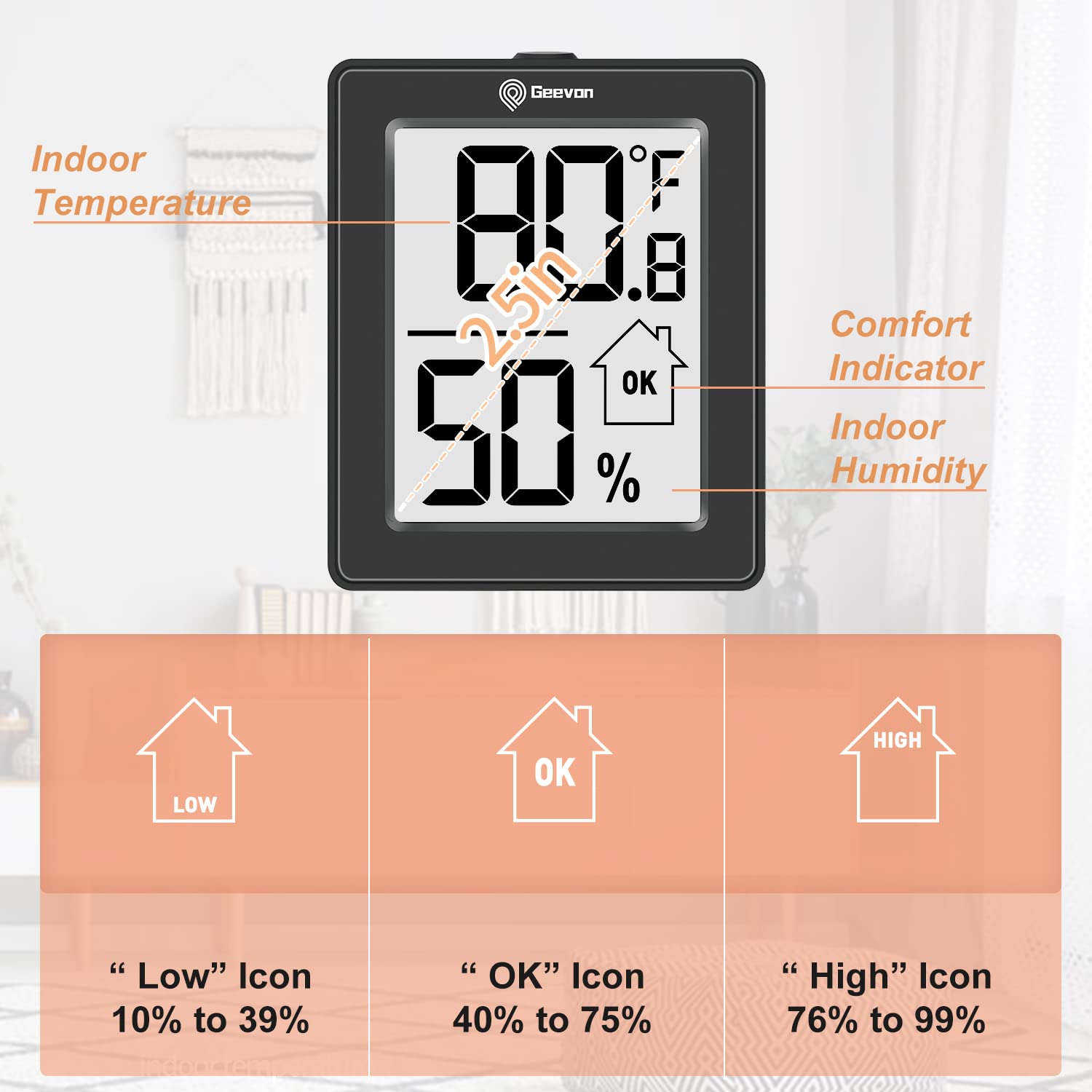 Indoor Thermometer 3Pcs with Battery Magnetic Stand Digital Humidity Gauge