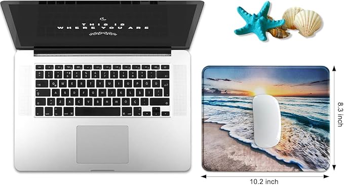 JIKIOU 3 Pack Mouse Pad with Stitched Edge, Comfortable Mouse Pads with Non-Slip Rubber Base, Washable Mousepads Bulk with Lycra Cloth, Mouse Pads for Computers Laptop Mouse 10.2x8.3x0.12in Beach
