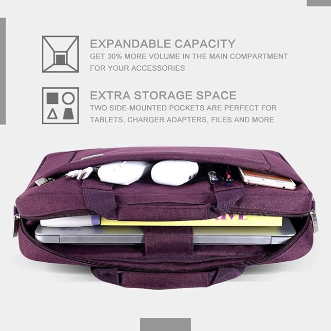 Voova Laptop Bag Case 15 15.6 16 Inch, Computer Sleeve Messenger Bag with Shoulder Strap Expandable Waterproof Business Briefcase for Women Ladies to Work Travel School, Fit 14-16 Inch Laptop,Purple