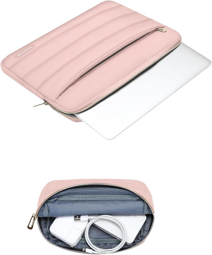 MOSISO 14 inch Laptop Case, 14 inch Puffy Laptop Sleeve Compatible with HP Lenovo Dell ASUS Acer, HP Stream, Dell Latitude, Lenovo IdeaPad, Polyester Horizontal Bag with Small Case, Pink